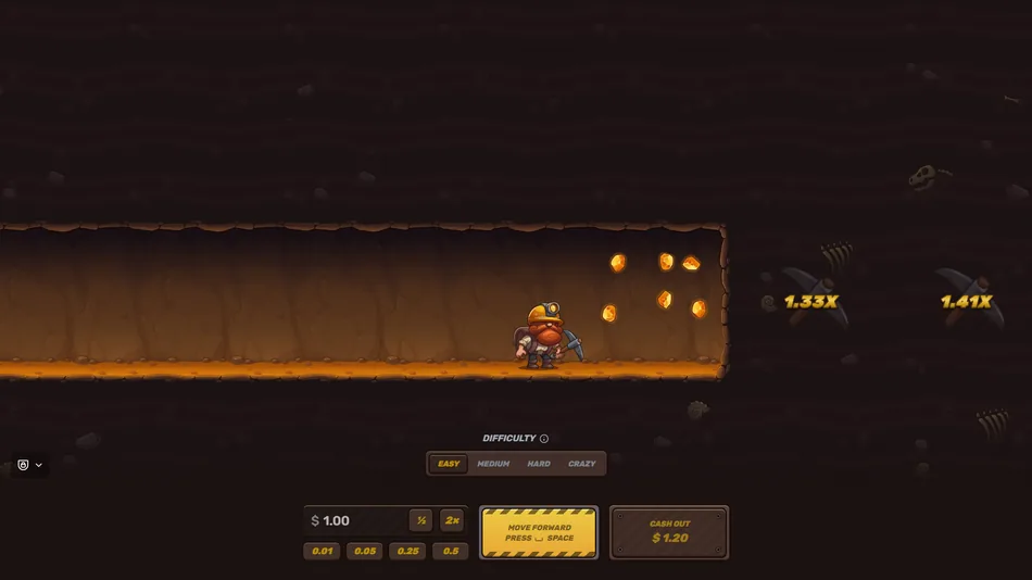 Digger Jackpot climbing multiplier during a dig round with the cash out button active